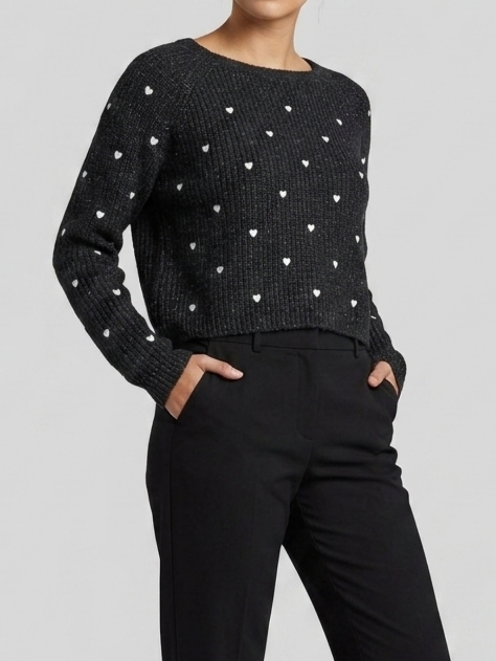 Press Black Heart-Print Knit Sweater - Black